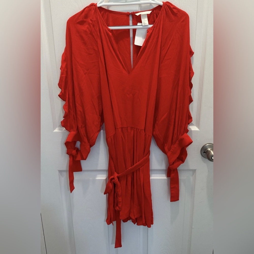 H&M Bright Red V-Neck Tie-Waist Romper